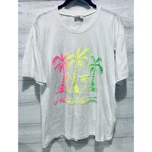 Vintage Bahamas Puff Print T-Shirt Single Stitch Neon Palm Trees Size Large